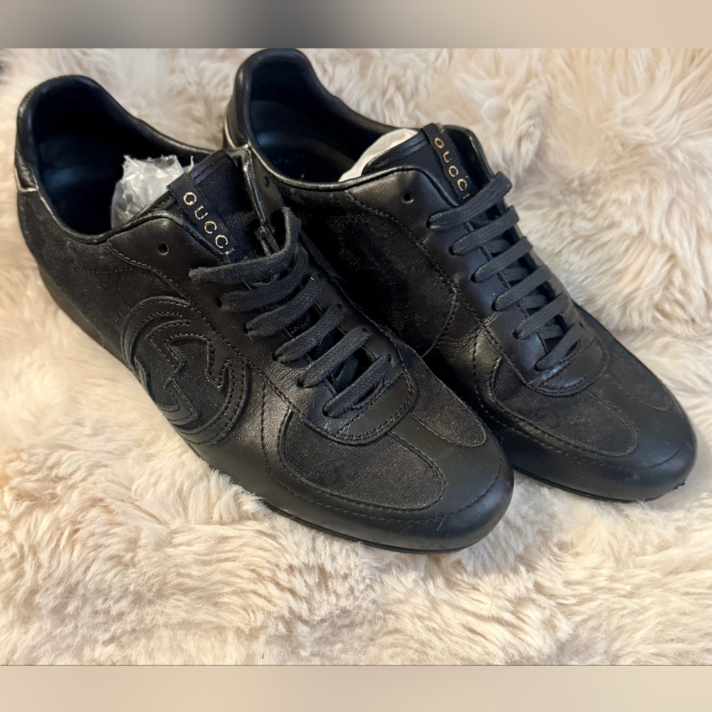 Authentic Gucci Monogram Nappa Canvas & Leather Sneakers - Picture 5 of 8